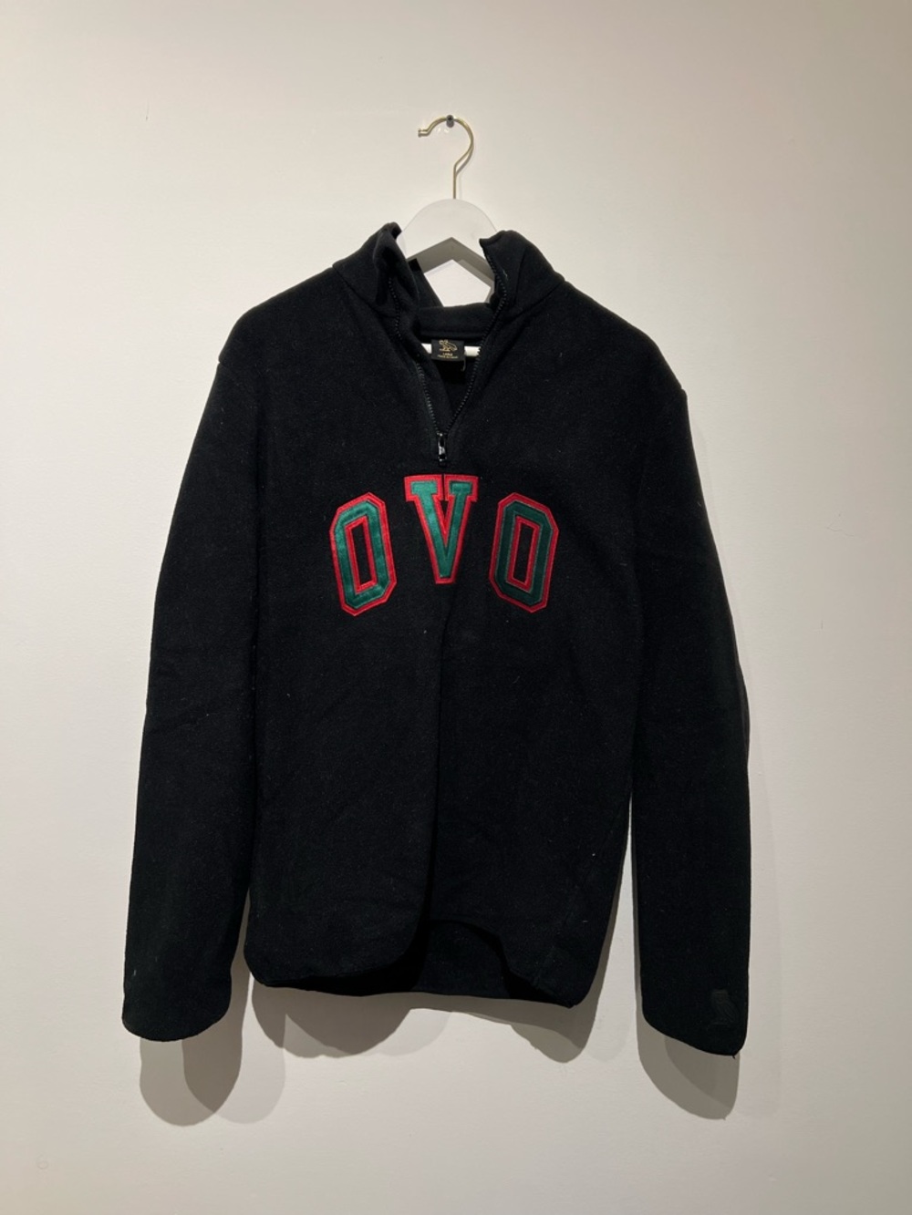 Black OVO Half-Zip Pullover Fleece with Red & Green Letters